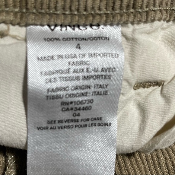 Vince Women’s Button Fly Tan Corduroy Cargo Ankle Pant Size 4 - Picture 8 of 8